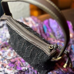 Source Unknown Black and Brown Chevron Shoulder Bag